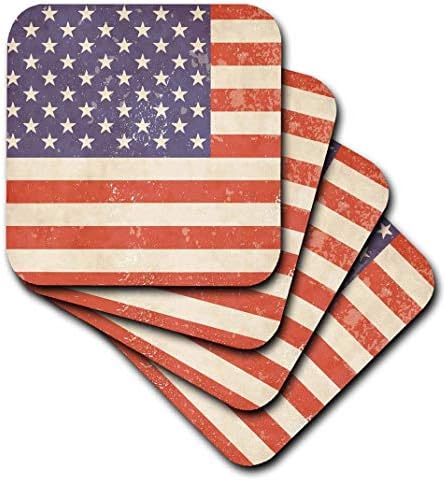 3drose cst_162274_1 EUA American Flag Grunge Style Soft Coasters, conjunto de 4