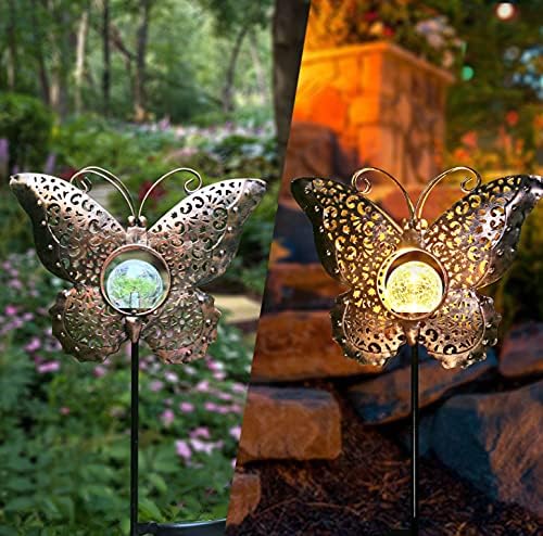 Newvivid Vivid Outdoor Garden Solar Garden Light, solar Butterfly Metal Lights Decoration Presentes de inauguração para mulheres Mã