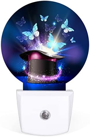 Dxtkwl Chapéu mágico com borboleta voadora Round Night Lights 2 pacote, Butterfly Animal Plug-in LED Nightlights
