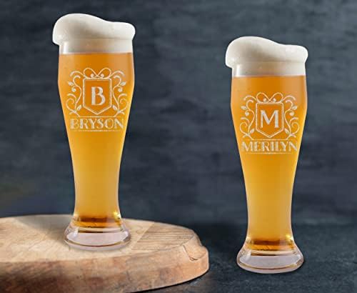 Teeamerore Cerveja personalizada Glass Adicione seu nome Inicial Pilsner Glasses Housewarming Presente Aniversário