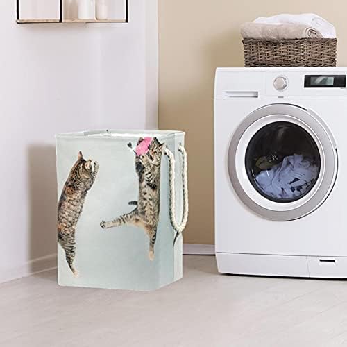 Cesto de lavanderia impermeável grande cesto de lavanderia dobrável com alça 4 haste destacável, gatos
