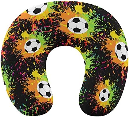 Tinta splash futebol futebol pescoço travesseiro de memória espuma u forma travesseiro de avião para suporte da cabeça