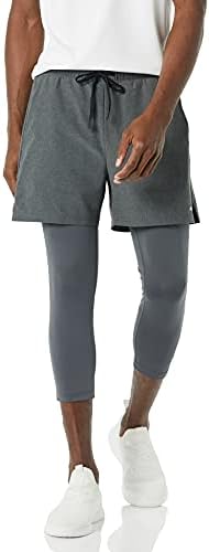 Essentials Men's Double em camadas de tecido de tecido com shorts de corrida múltiplas inseras