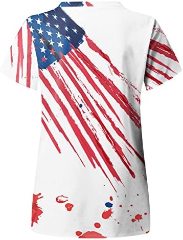 American Flag Tops for Women 4 de julho de verão Camise de camiseta em vaca em V com 2 bolsos