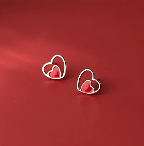 Reffer 925 Sterling Silver Love Heart Stud Brincos para mulheres Brincos de cravo de coração vermelho