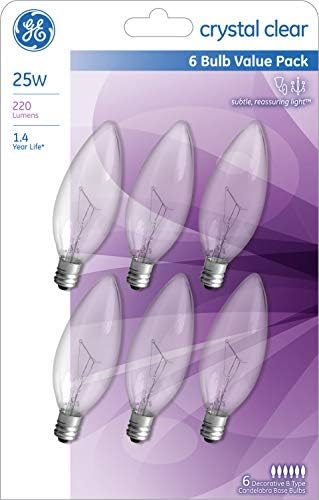 Iluminação GE Cristal lâmpadas decorativas de ponta clara, 220 lúmen, lâmpada de candelabra base, lâmpadas