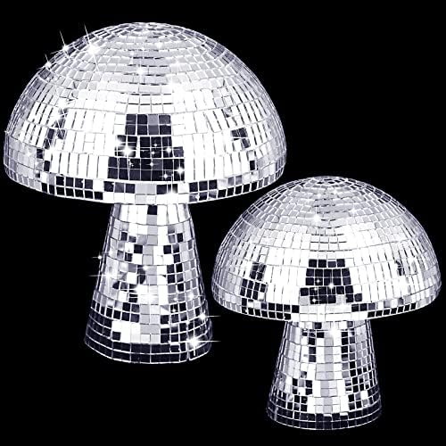 2 PCS Mushroom Disco Ball Silver Mirror Disco Bola de Bola Apresentadora Espelho de Cogumelo Glitte Balls Bola de Espelho Partemo Para Efeito Luz Decorações de Casa Favores e Suprimentos