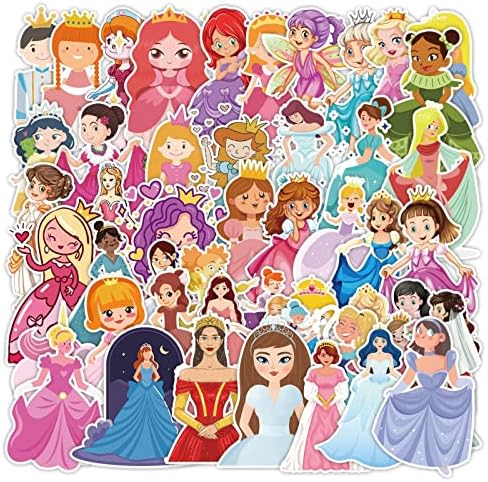 Pacote de adesivos de princesa fofa para garrafa de água de garotas, 50 pcs de desenho animado Princesa