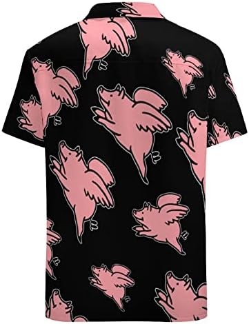 Camisas masculinas de porco voador de botão de manga curta para baixo camiseta casual camiseta de praia com bolso