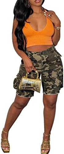 Vakkest feminino de carga feminina shorts casuais com cintura alta verão camuflagem de camuflagem