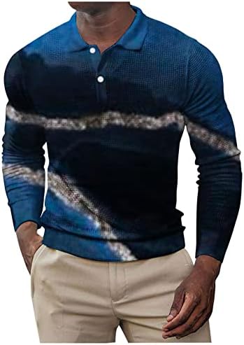 Camiseta para mangas compridas masculinas tops de lapela moda de moda pullover de outono camisetas