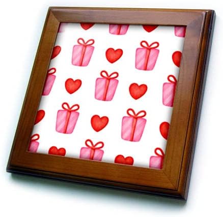 3drose rosa fofo e vermelho presentes e corações Padrão - azulejos emoldurados