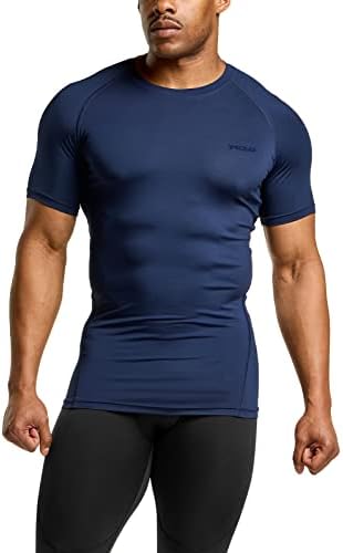 TSLA 1 ou 3 Pack Men UPF 50+ Quick Dry Short Slave Compression Camisetas, camisa de treino atlético, guarda de erupção cutânea esportiva aquática