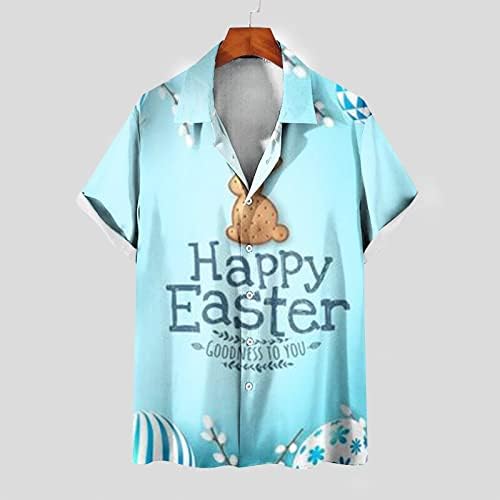Camisas felizes da Páscoa para homens Tops gráficos de ovo engraçado botão de manga curta para baixo da lapela havaiana blusa de verão
