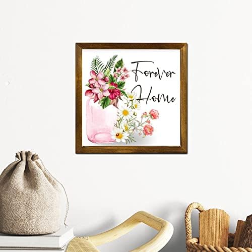 Forever Home emoldurada placa de madeira Lily Flor em vaso placa de madeira placa clássica jardim floral