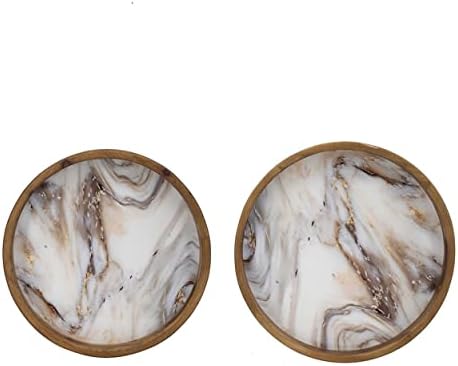 18 polegadas de 15 polegadas redondo decoração de mármore efeito marrom moldura de madeira branca acabamento