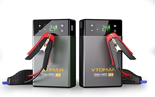 Vtoman X1 Jump Starter com compressor de ar, 2500A de bateria com inflador de pneus Digital 100psi, caixa