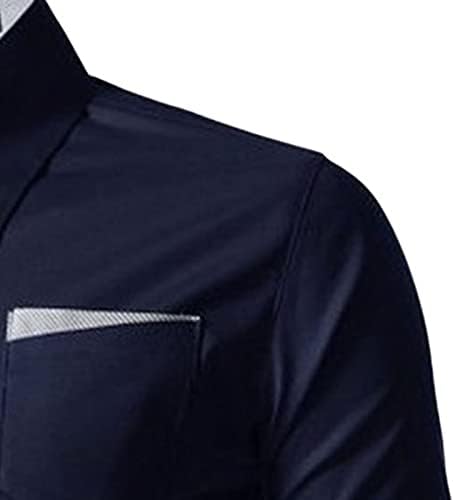 Camisa da moda masculina com cores contrastantes de botão frontal aberto para baixo de lapela laprada de manga
