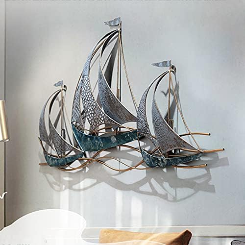 Decoração de parede de veleiro de metal, esculturas de parede náuticas 3D, 34,02 L x 21,26
