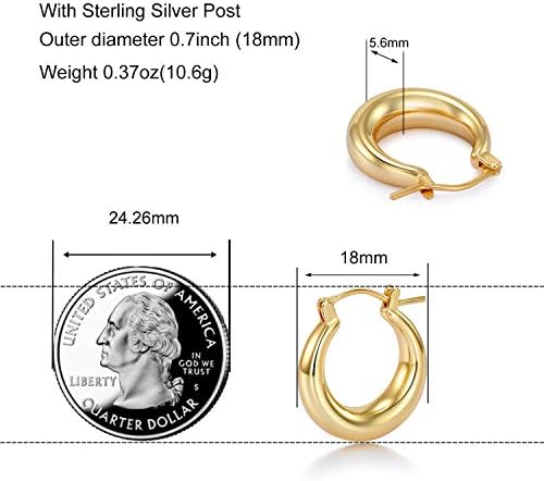 Brincos de argola de ouro grossos de Sovesi para mulheres com 925 Sterling Silver Post, 14k Brincos