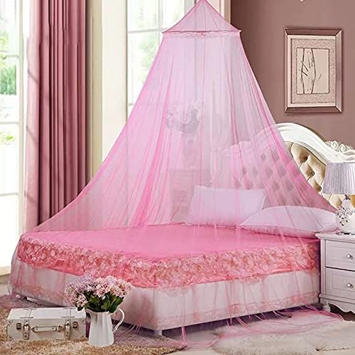 Rede de mosquito do dossel de cama Eimilaly, copa da cama para decoração do quarto de garotas - proteção de insetos pendurados para adultos, bebês, acampamento ao ar livre, rosa/sem abertura