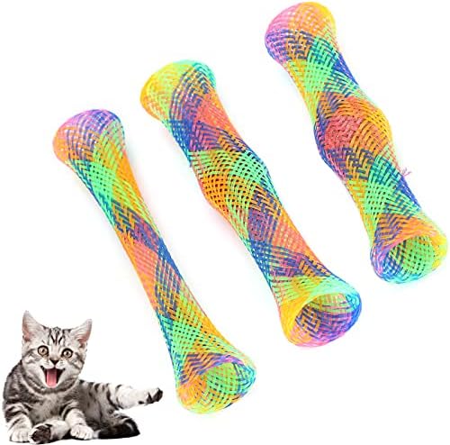 3pcs gato forma de mola brinquedo de tubo colorido brinquedo interativo com sino e catnip colorido gato
