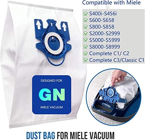Saco de poeira de eficiência 3D de 10 pacote, sacos de pó de pó para MIELE TYPE GN, compatível com Miele