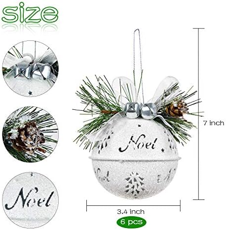 Artiflr 6pcs Big Christmas Jingle Sells, 3,4 polegadas Glitter White Christmas Metal Sleigh Bells Rustic Craft