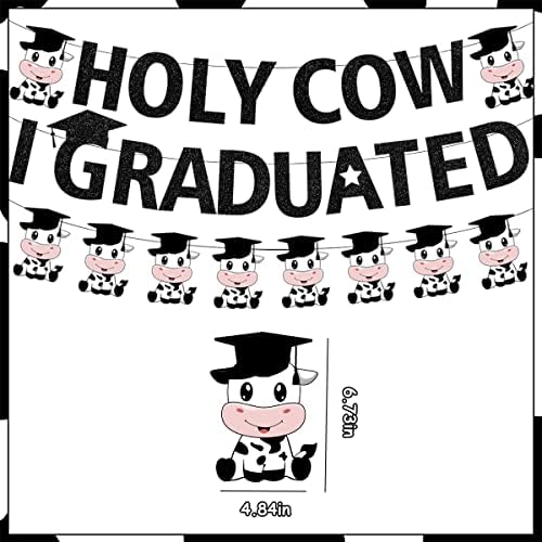 Banner de graduação de vaca sagrada vaca eu me formei banner, cow parabéns decoração de formatura com a classe preta pré-montada de 2023 material de decoração de festa para o colégio do ensino médio