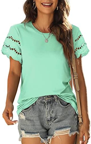 Crewneck Summer Tops for Women Hole Cutout Tunic Tunic Tunics Camiseta Casual Casual Camiseta