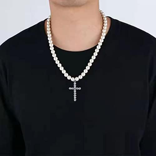 Colar pingente de pingente crucifixo para homens mulheres, colar de cristal cruzado para colar de pérolas de