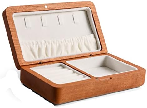 Liruxun Black Walnut Wood Jewelry Box Brincos de anel de viagem Pequenos acessórios Caixa de armazenamento de flanela portátil