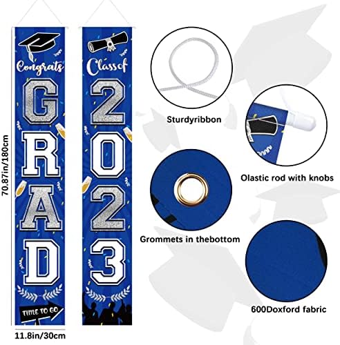 2023 Decorações de graduação, turma de 2023 marinha azul prateada graduação alpendre placar porta bandeira