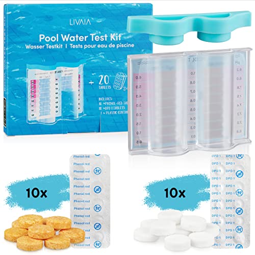 Kit de teste de água da piscina cloro e pH: 3in1 Kit de teste de piscina com recipiente, 10 comprimidos de