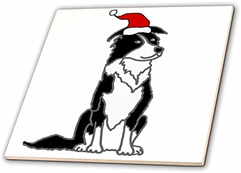 3drose fofo engraçado border collie cachorrinho cachorro no chapéu de santa natal - telhas