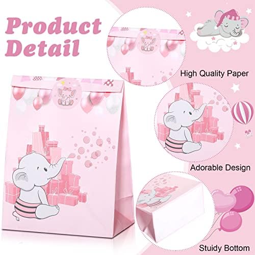 Pacote de 24 pacote de elefante rosa Bolsa de elefante de elefante Baby Saco de festa com adesivos Pink