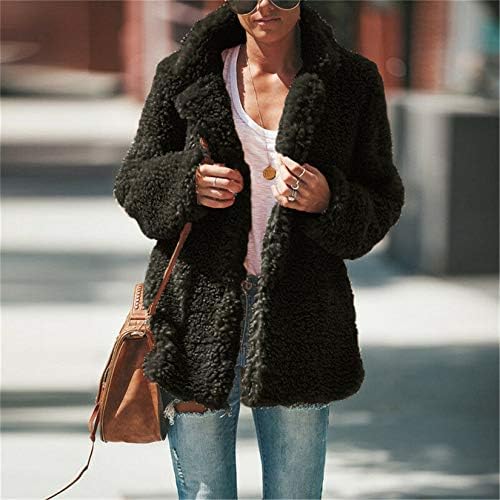 ANDONGNYWELL Feminino de manga comprida feminina espessa aberta do cardigã frontal parka sobretudo casaco de casaco de lã