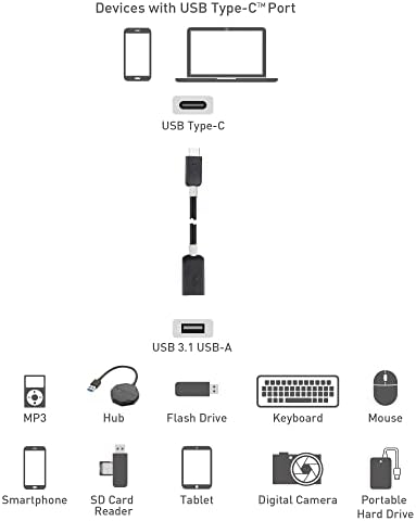 A adaptador USB C para USB de 6 polegadas USB a USB de preto