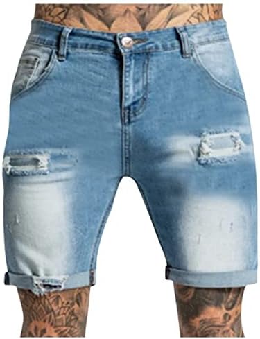 Short de shorts de shorts masculinos RTRDE rasgaram shorts jeans angustiados com shorts de jeans elásticos de buraco quebrado