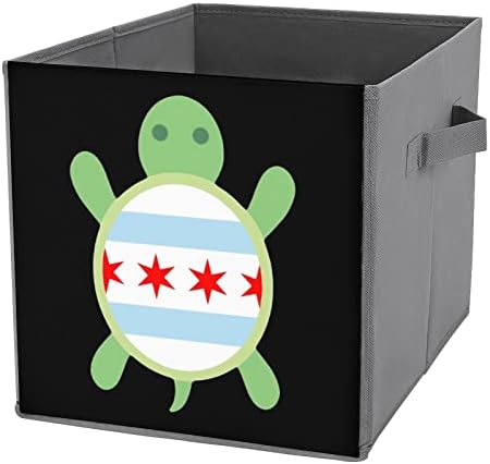 Tartaruga de Chicago Tartaruga caixas de armazenamento dobráveis ​​Caixas de cubas de tecido de tecido com alças para brinquedos de roupas, 11x11x11