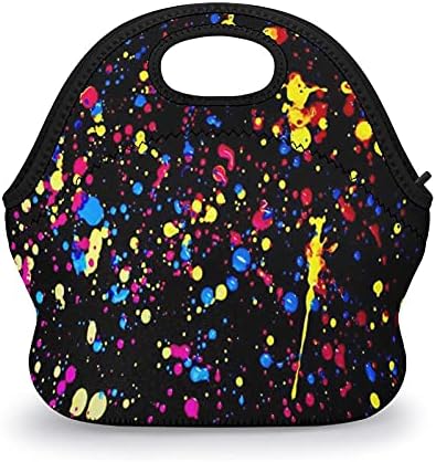 Funnystar Blue Neon Paint Splatter Isoled Bags reutilizável lancheira de lancheira de impressão de impressão