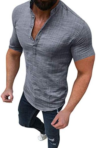 Camisetas de linho de algodão masculino t de manga curta casual slim fit vintage v pescoço de pescoço tee cor