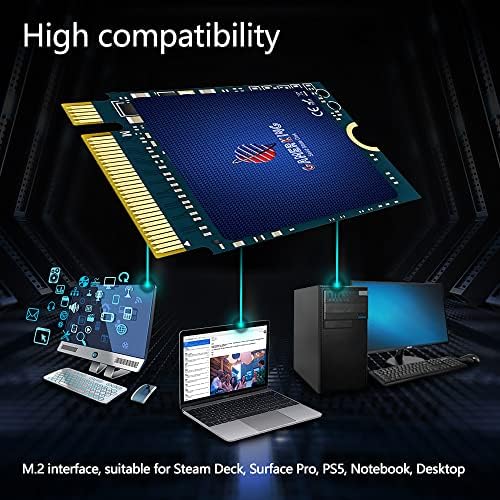 Gamerking 1TB M.2 2230 SSD NVME PCIE GEN 3.0X4 Estado sólido interno unidade de acionamento compatível com Steam Deck/Microsoft Surface Pro 8/Pro 7+/Pro X/Laptop3/Laptop4