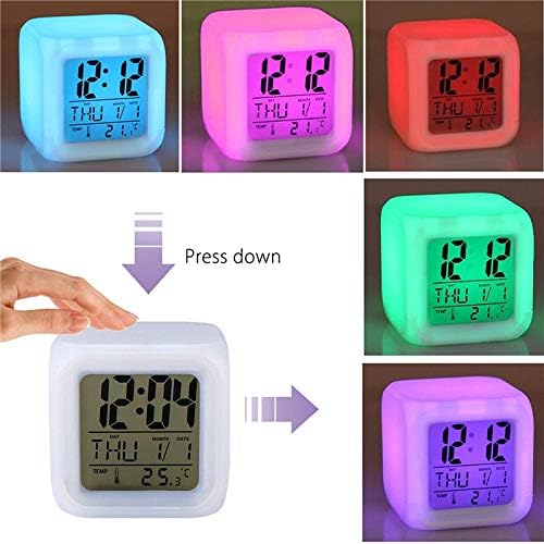 7 Relógio coloralarm LED Relógio digital Mudança leve noite GLOWLENDY KIDS Despertador Despertador Crianças