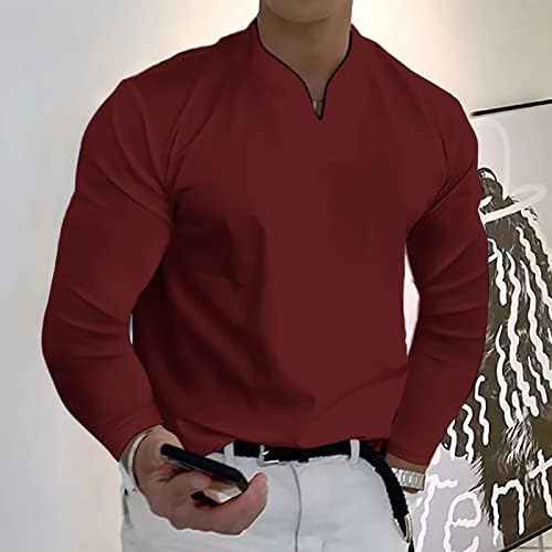 Camisas de trabalho Zefotim para homens de manga longa V camisetas lisas de verão casual slim