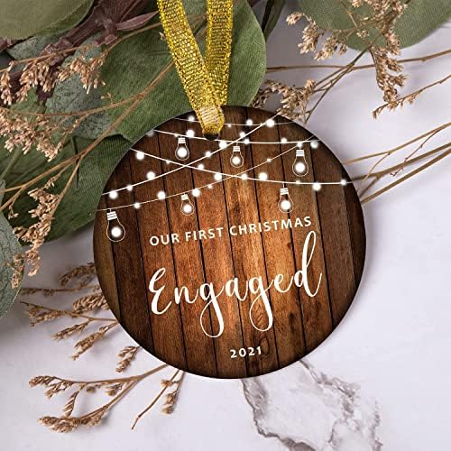 Nosso primeiro ornamento/lembrança engajado de Natal 2021, ornamentos de casamento de cerâmica,