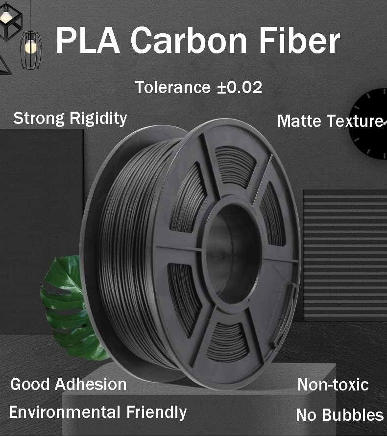 Filamento de fibra de carbono PLA | Filamento da impressora 3D | 1,75 mm 1kg/2,2 libras | Precisão da dimensão +/- 0,02mm Filamento de fibra de carbono Material de impressão de metal semelhante