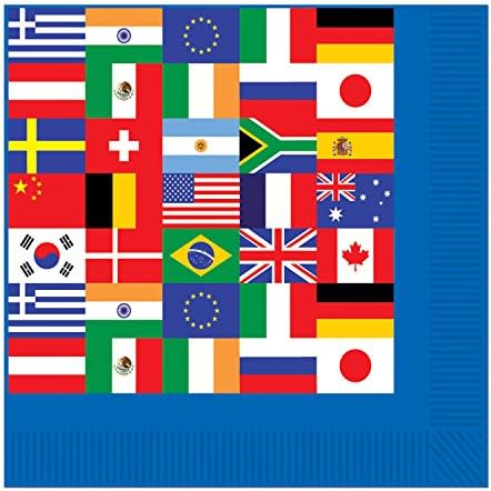 Kit de decorações de festas de bandeiras ao redor do mundo com recuperação de mesa, pratos e guardanapos