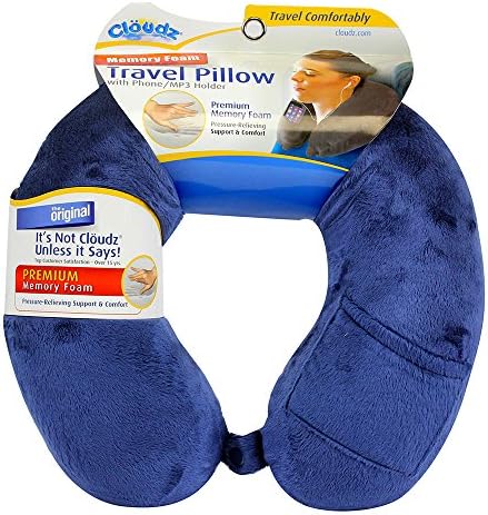 Travesseiro de pescoço de espuma de memória cloudz com snap & pocket - azul