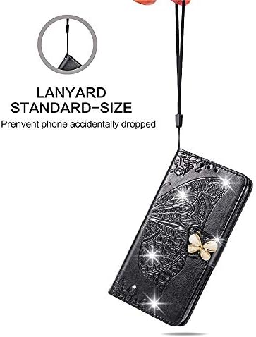 MEIKONST Diamond Butterfly Caso para iPhone SE 2020, elegante Coloque de Carteira de Bling Flip Stand Clop